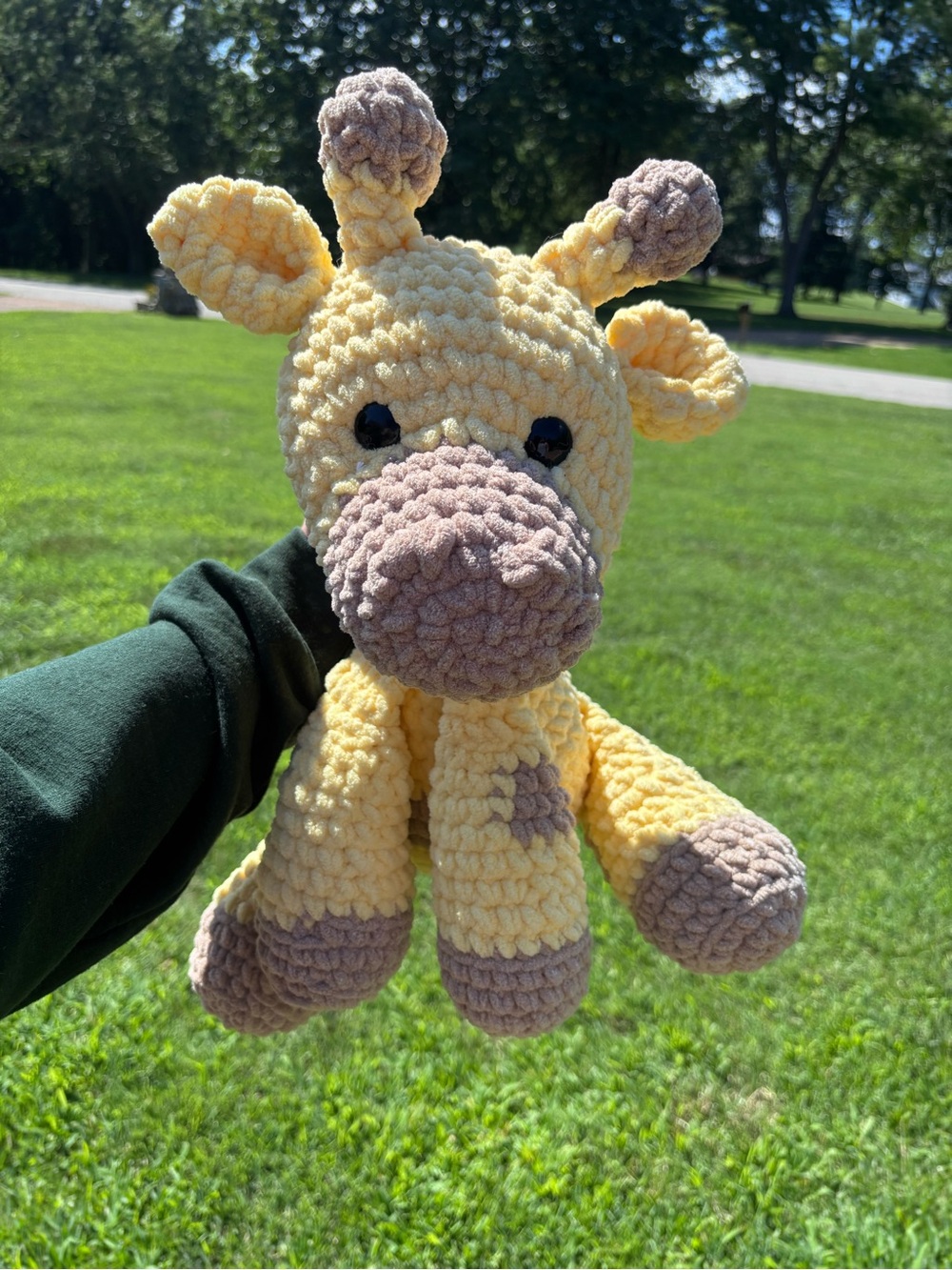 Plush Yellow Crochet Giraffe Stuffed Animal - Soft Tan Accents